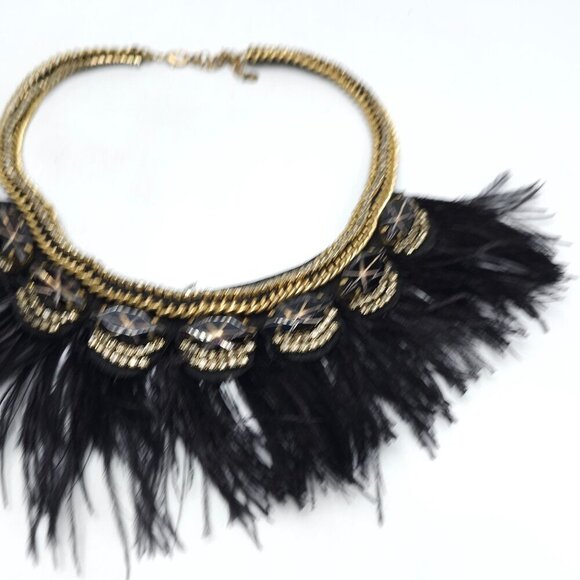 Stella and Dot Harper Feather Statement Necklace With Rhinestone Embellishments - Picture 3 of 9